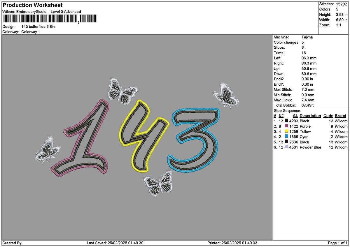 Butterflies 2502 Embroidery File 6 sizes