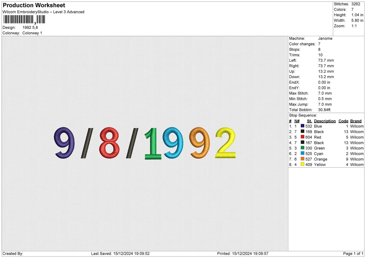 1992 Embroidery File 6 size