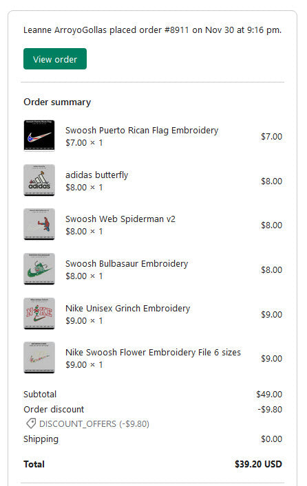 Leanne ArroyoGollas order #8911