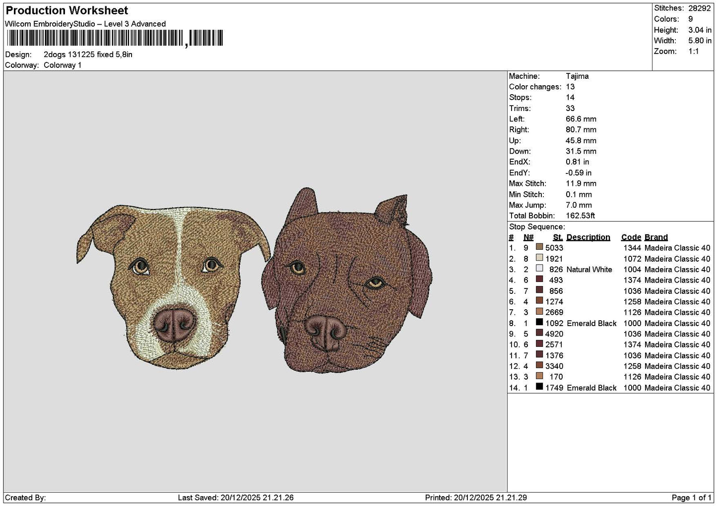 2 Dogs 1312 Embroidery File 6 sizes