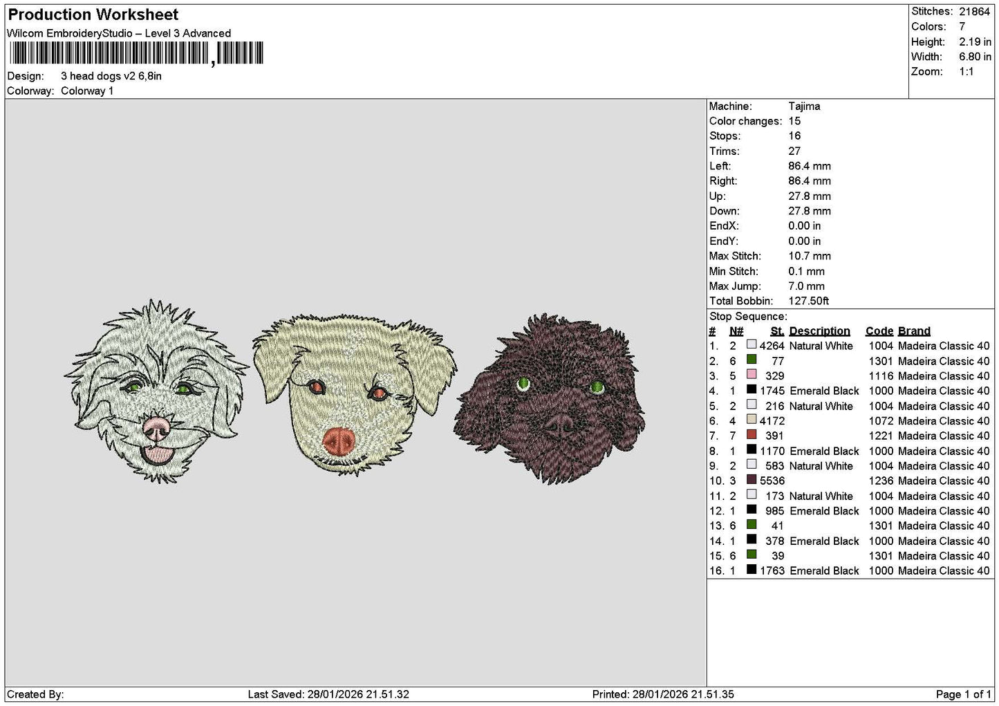 3 Dogs Heads Embroidery File 6 sizes