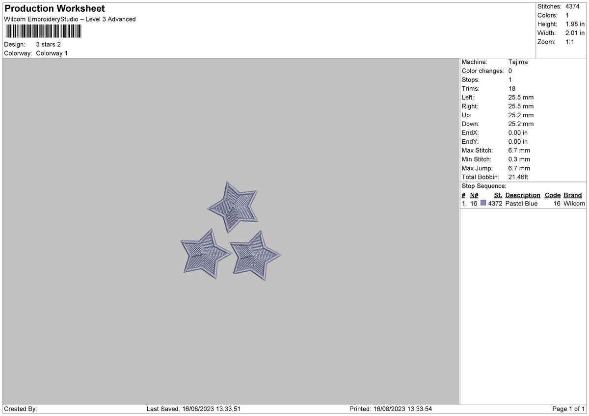 3 Stars Embroidery File 6 sizes