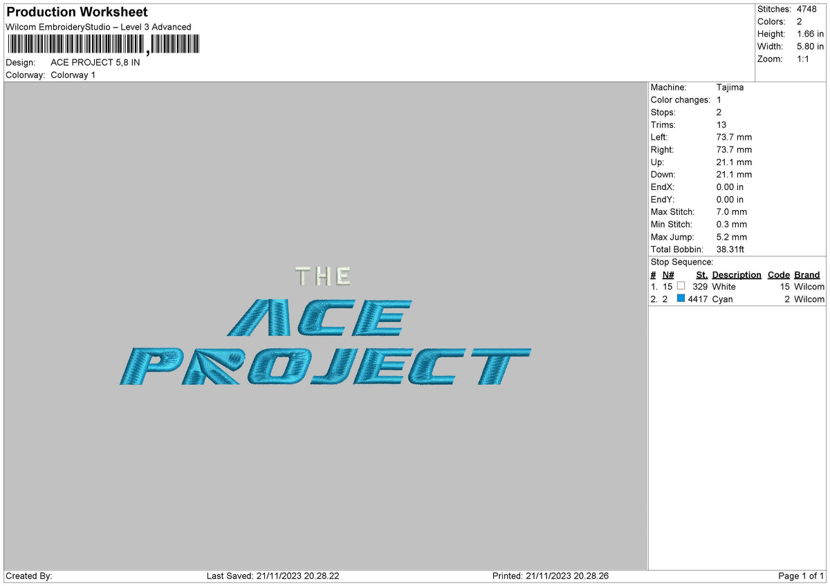 Ace Tex Embroidery File 6 sizes