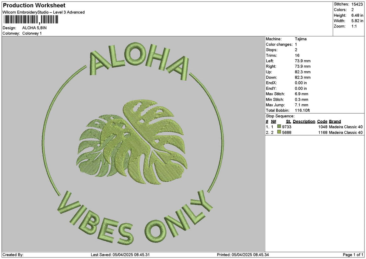 Alohatext Embroidery File 6 sizes