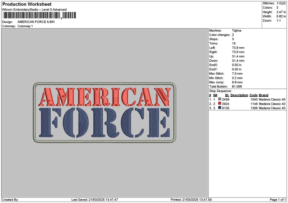 Americantext 2103 Embroidery File 6 sizes