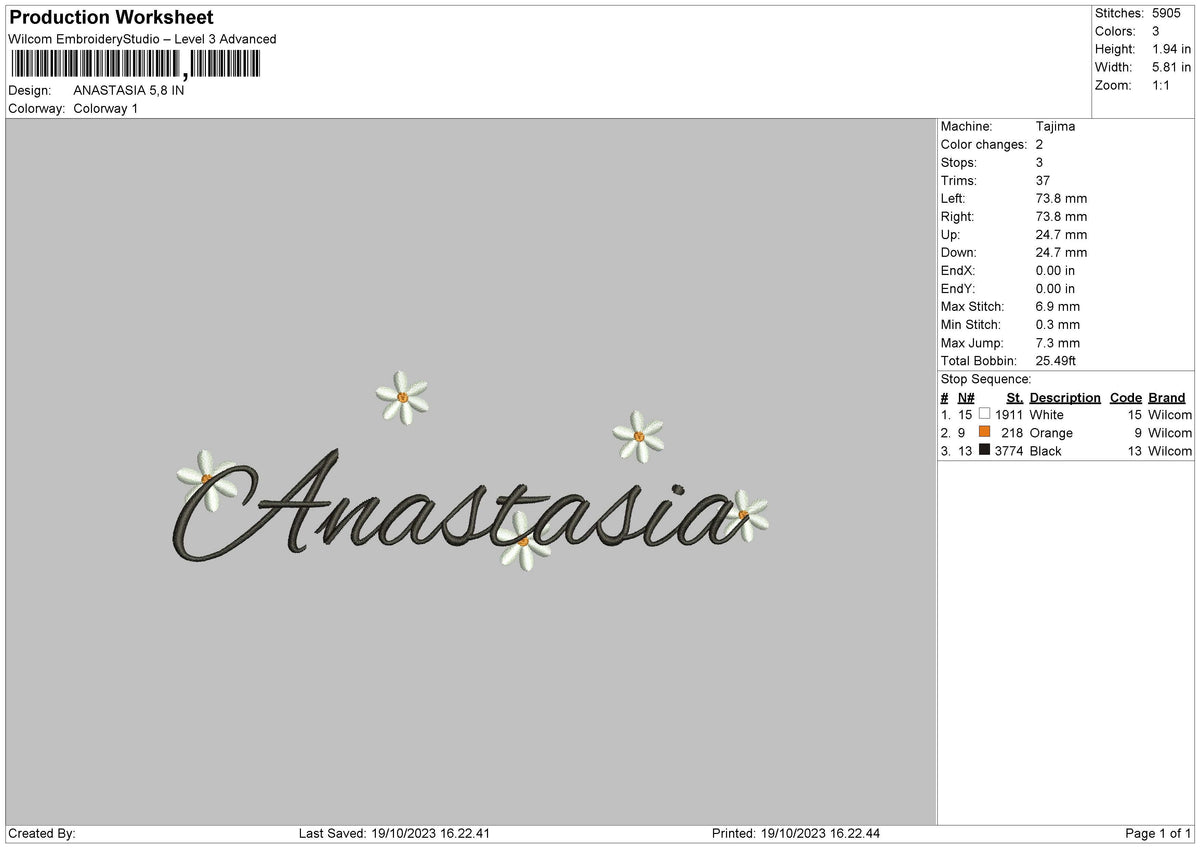 Anastasia Embroidery File 6 sizes