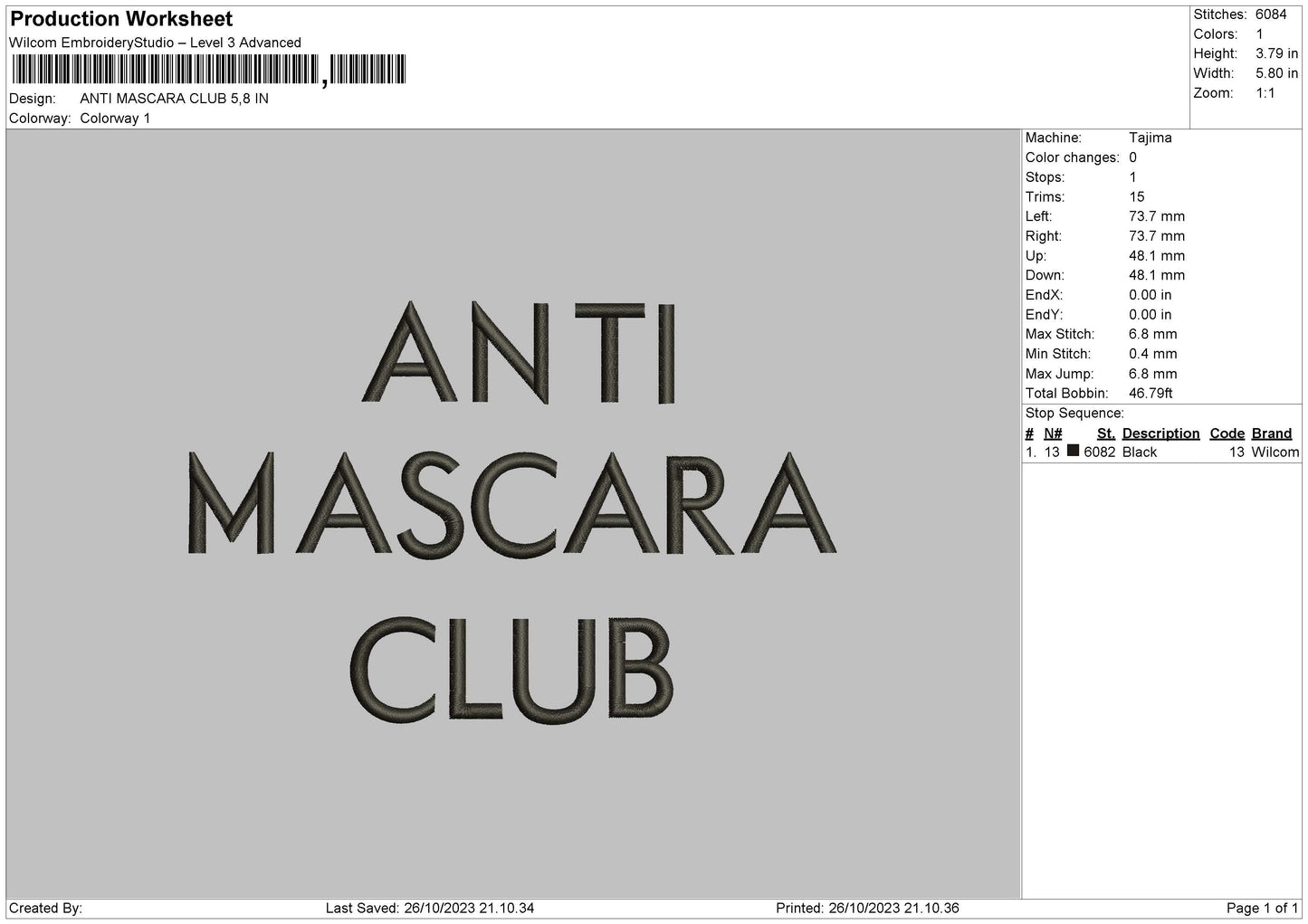 Mascara Embroidery File 6 sizes
