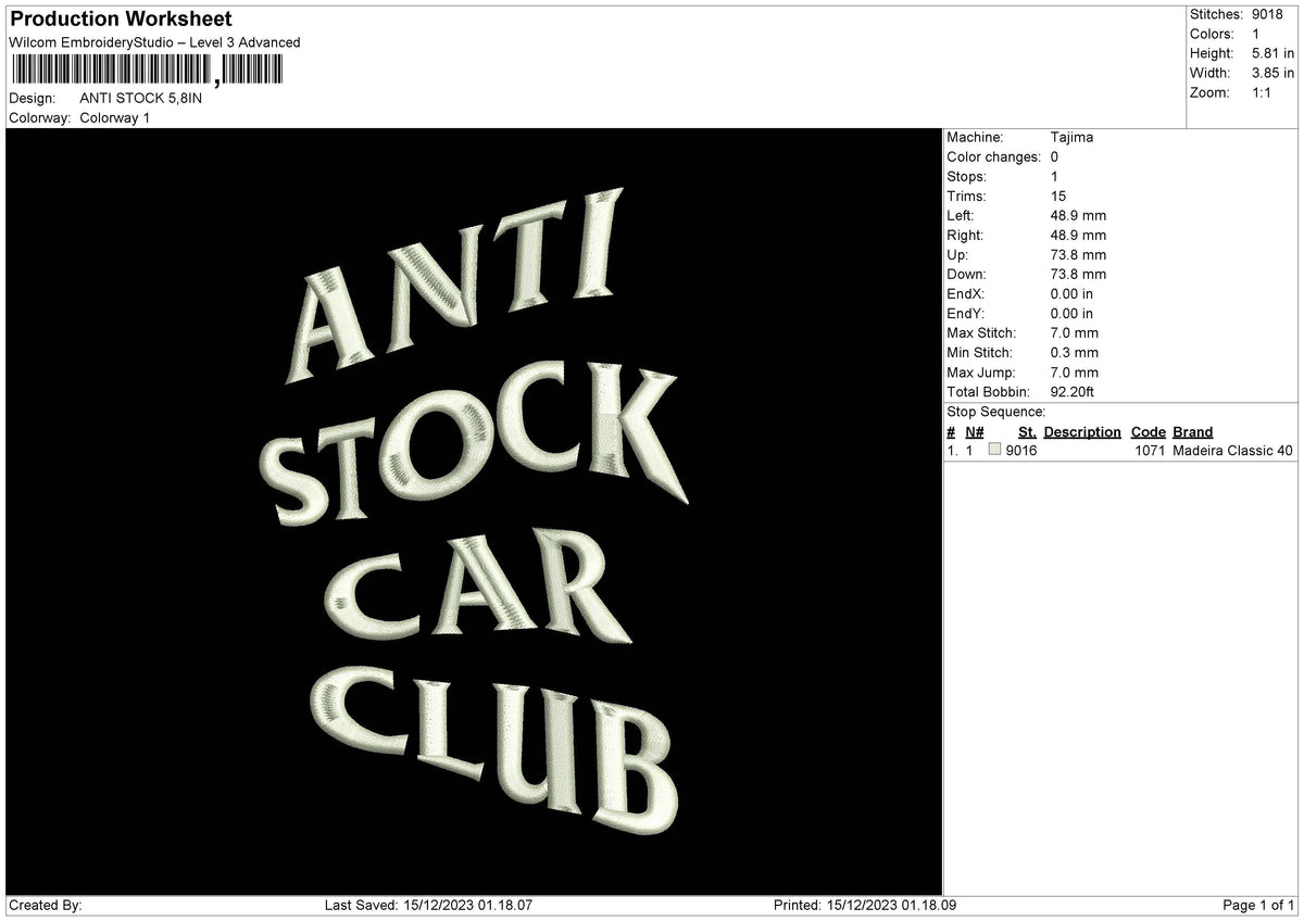 Stockcar Embroidery File 6 sizes