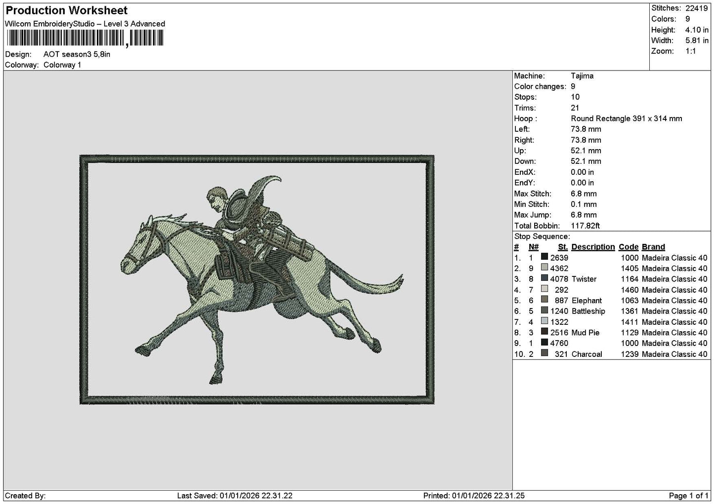 Horse 0101 Rectangle Embroidery File 6 sizes