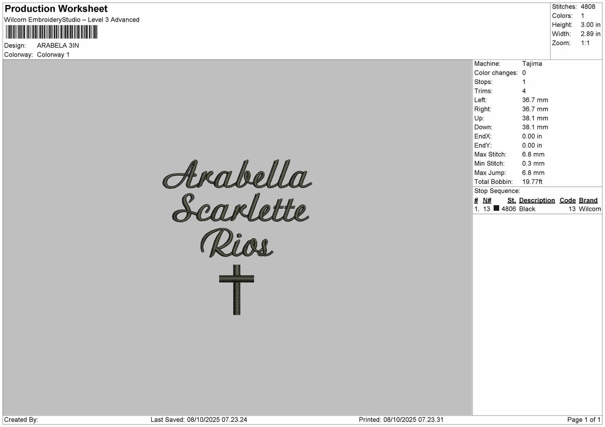 Arabelatext Embroidery File 6 sizes