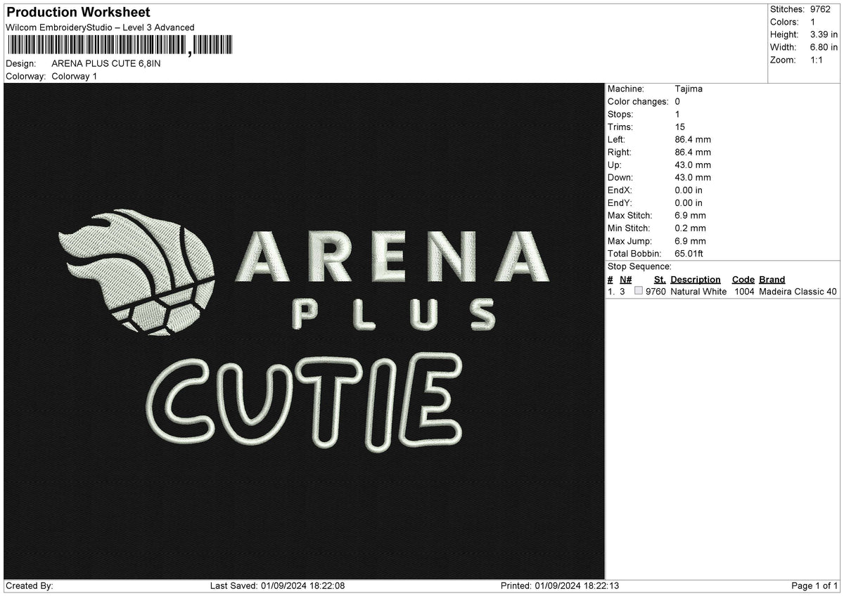 ARENA PLUS CUTE Embroidery File 6 size