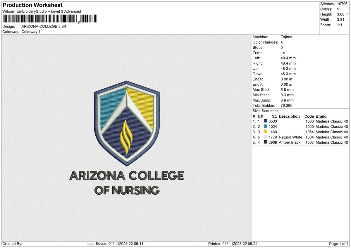 ARIZONA COLLEGE Embroidery File 6 sizes