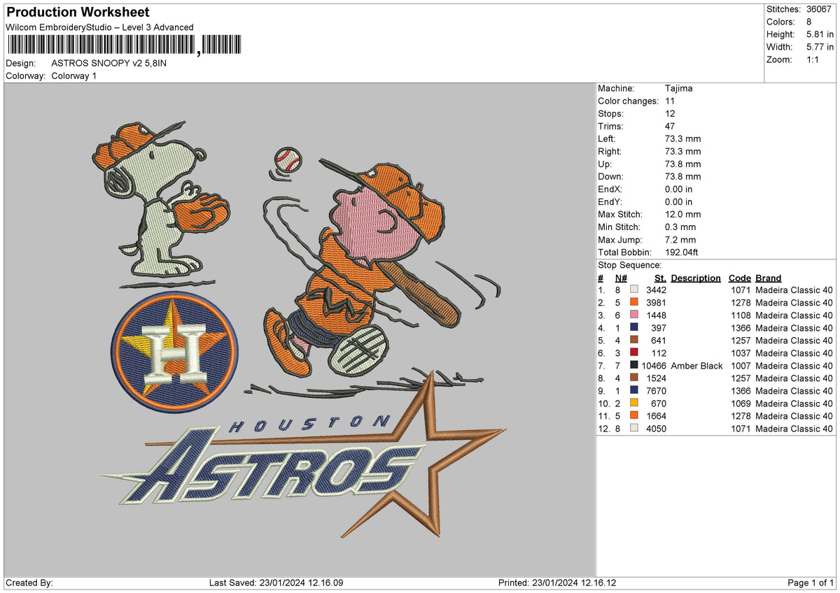Astrosnoopy V2 Embroidery File 6 sizes