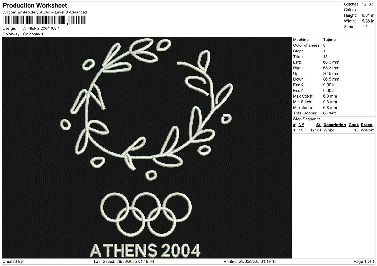 ATHENS 2004 Embroidery File 6 size