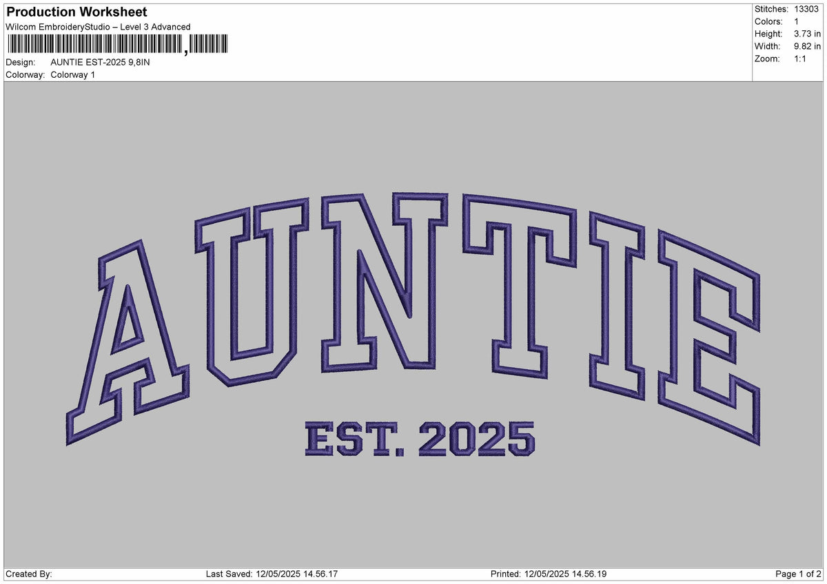AUNTIE Embroidery File 6 Size
