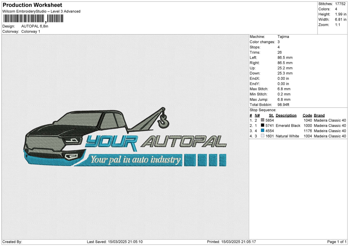 AUTOPAL Embroidery File 6 size