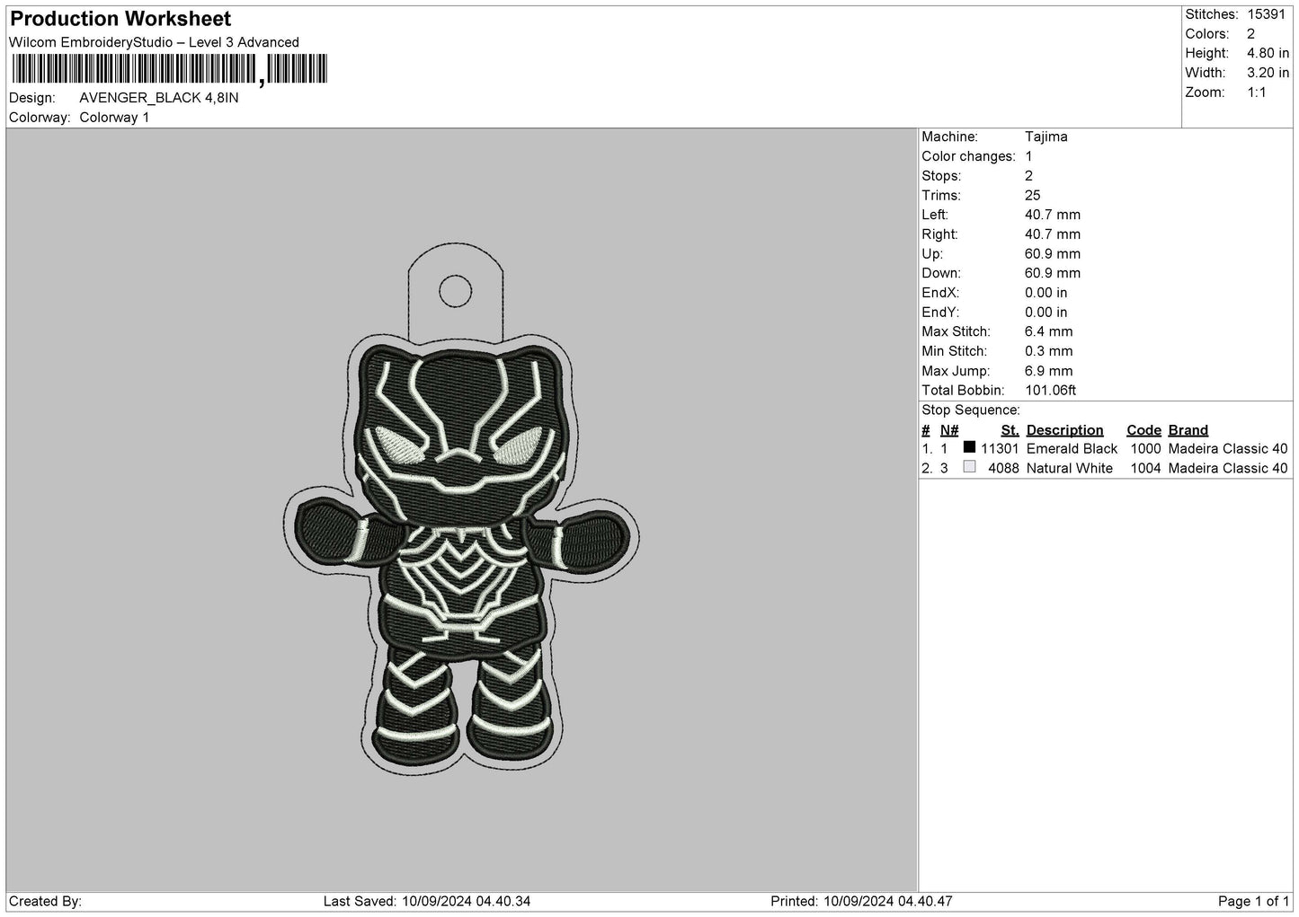 Avengerblack Embroidery File 6 sizes