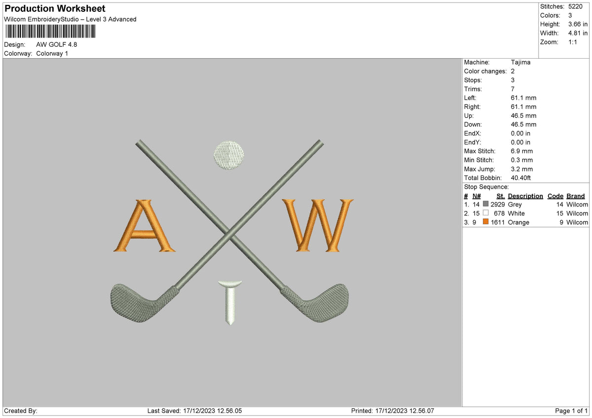 Golfstick 1612 Embroidery File 6 sizes