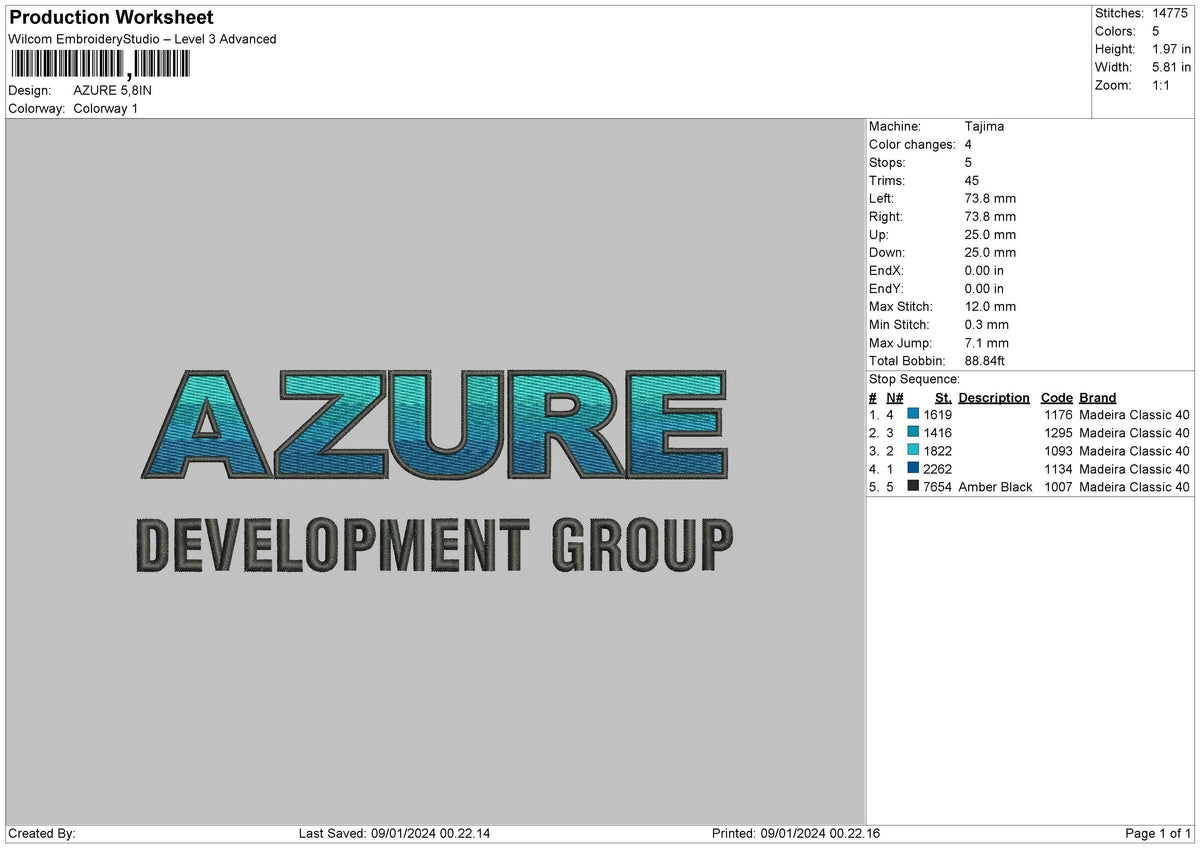 Azuretext Embroidery File 6 sizes