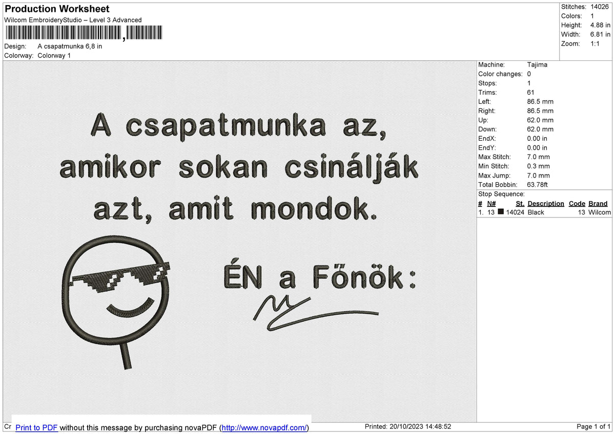 A csapatmunka Embroidery File 6 size
