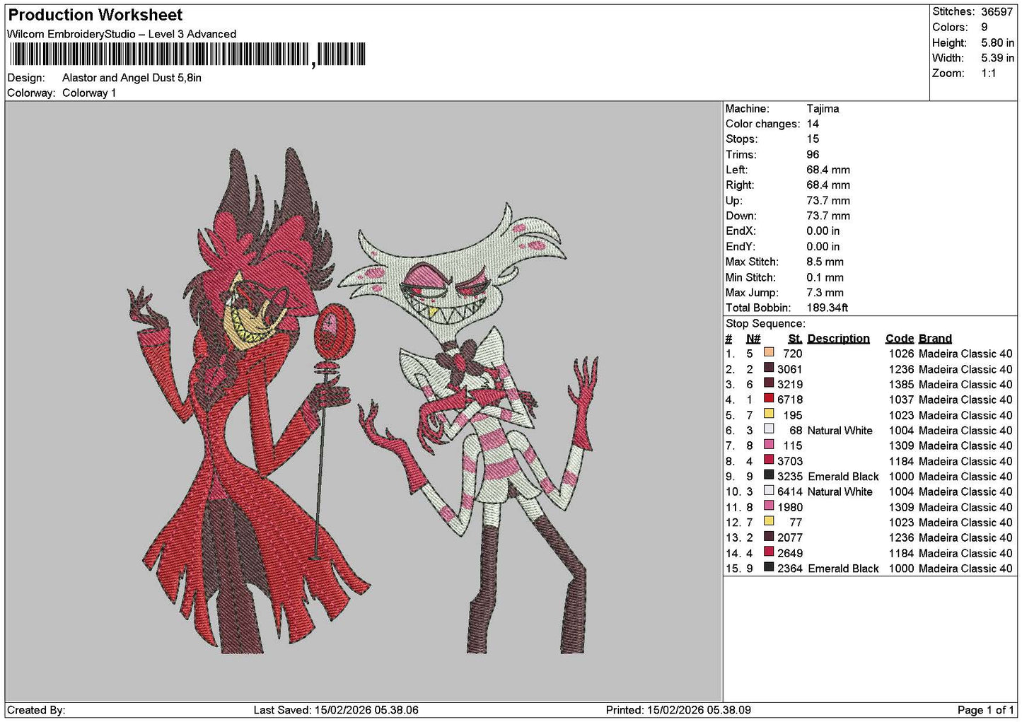 Characters1502 Embroidery File 6 sizes
