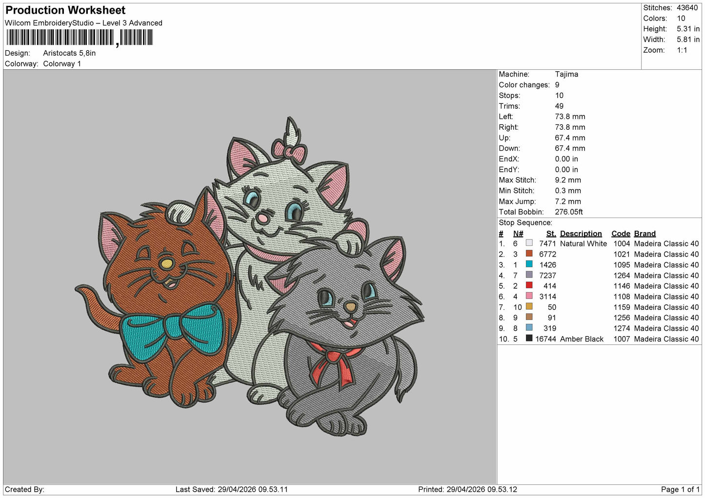 Aristocats Embroidery File 6 sizes