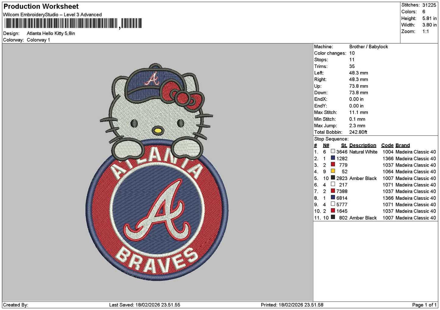 Hk Atlanta Embroidery File 6 sizes