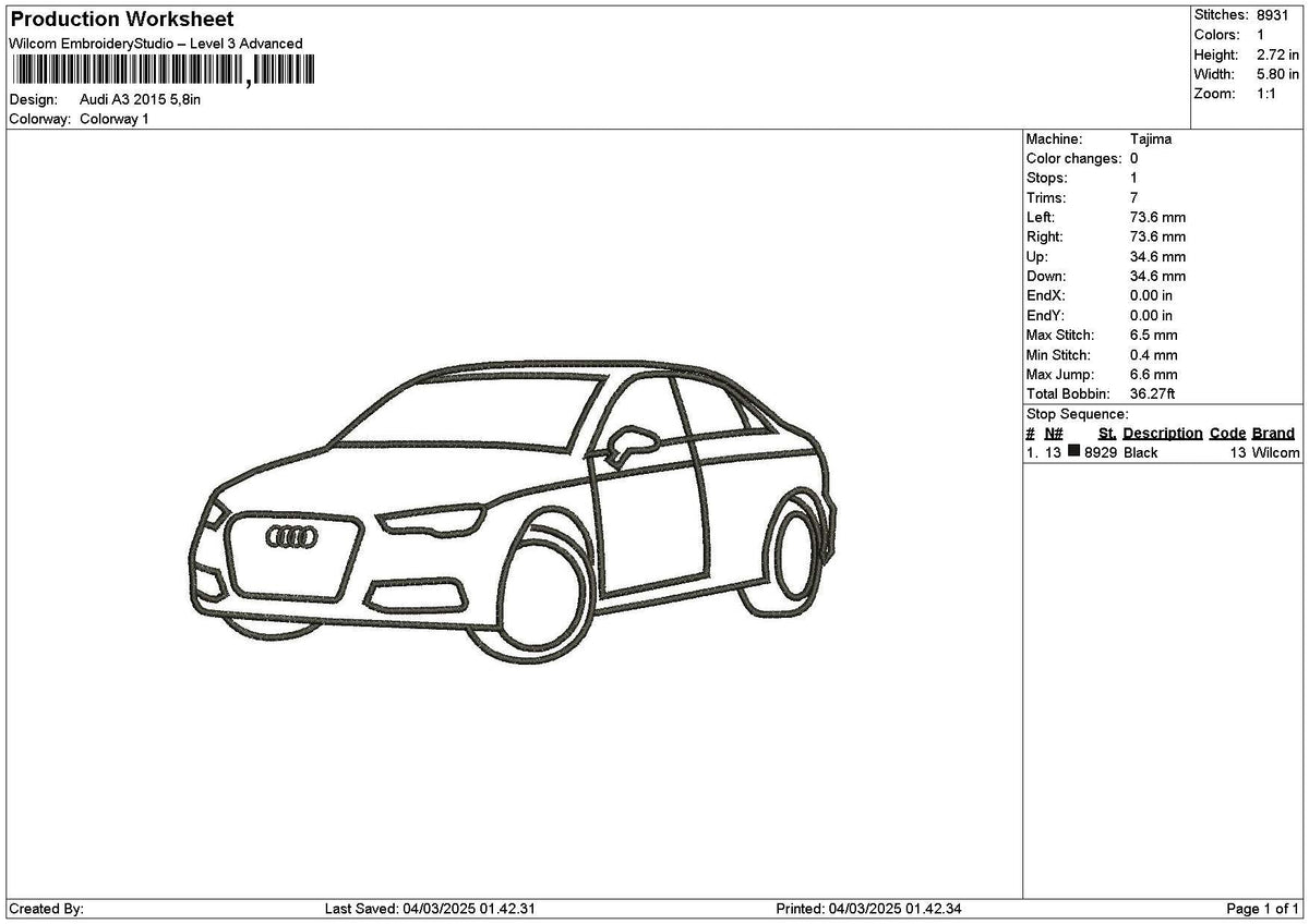 Outline Car 0203 Embroidery File 6 sizes
