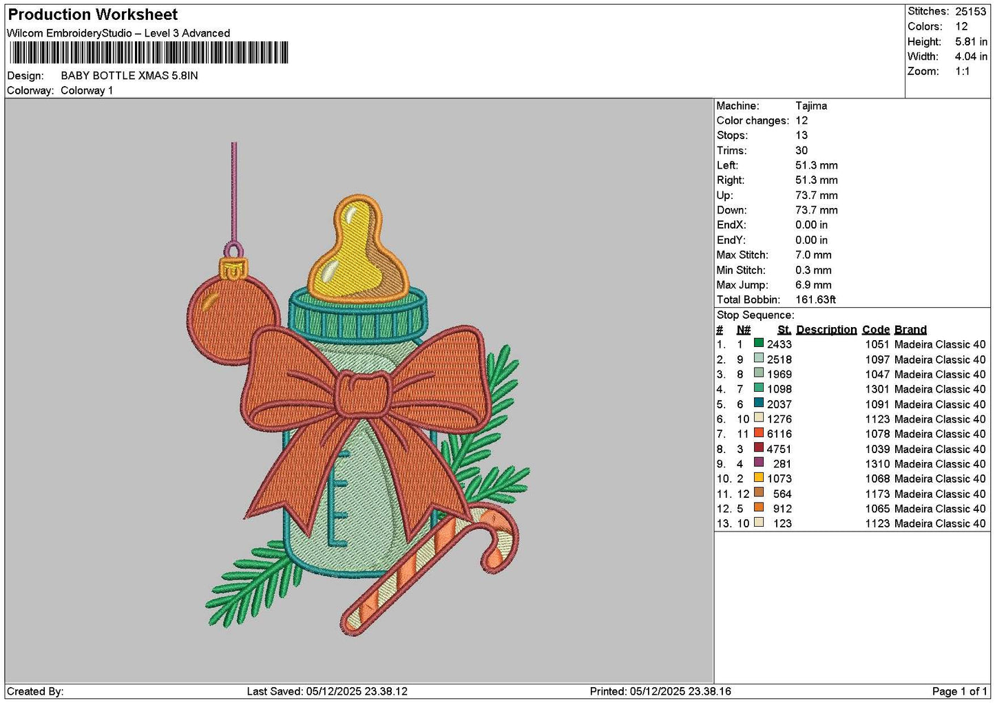 Bottle Xmas 0512 Embroidery File 6 sizes