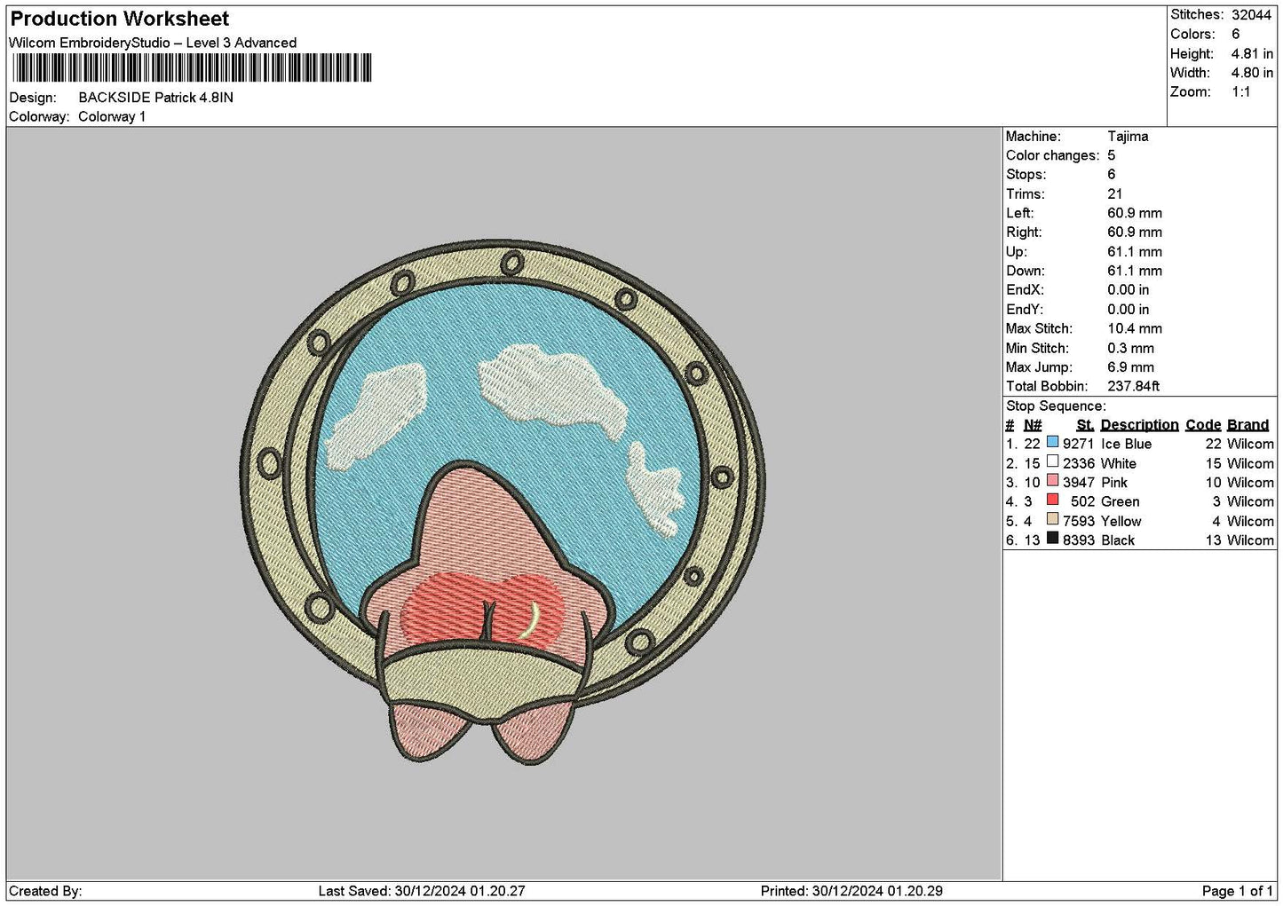 Patrick3012 Embroidery File 6 sizes