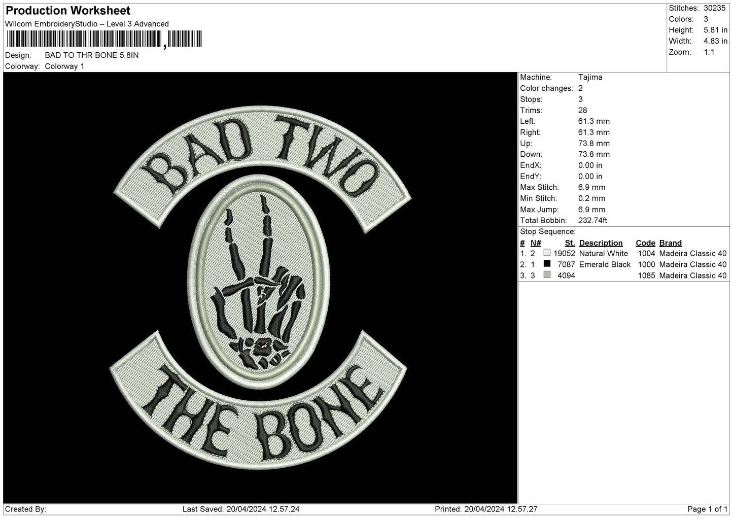 Bad Text Embroidery File 6 sizes