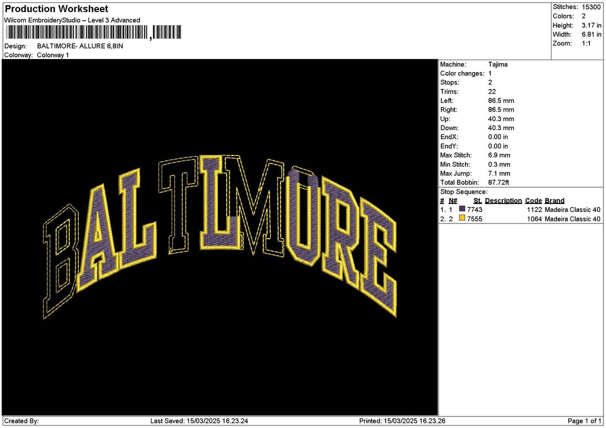 Baltimoretext Embroidery File 6 sizes