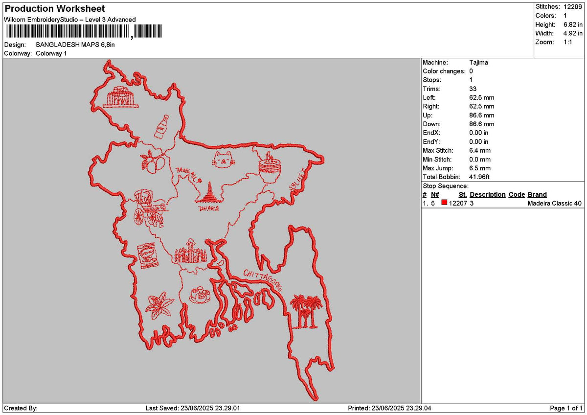 Bangladesh Maps Embroidery File 6 sizes