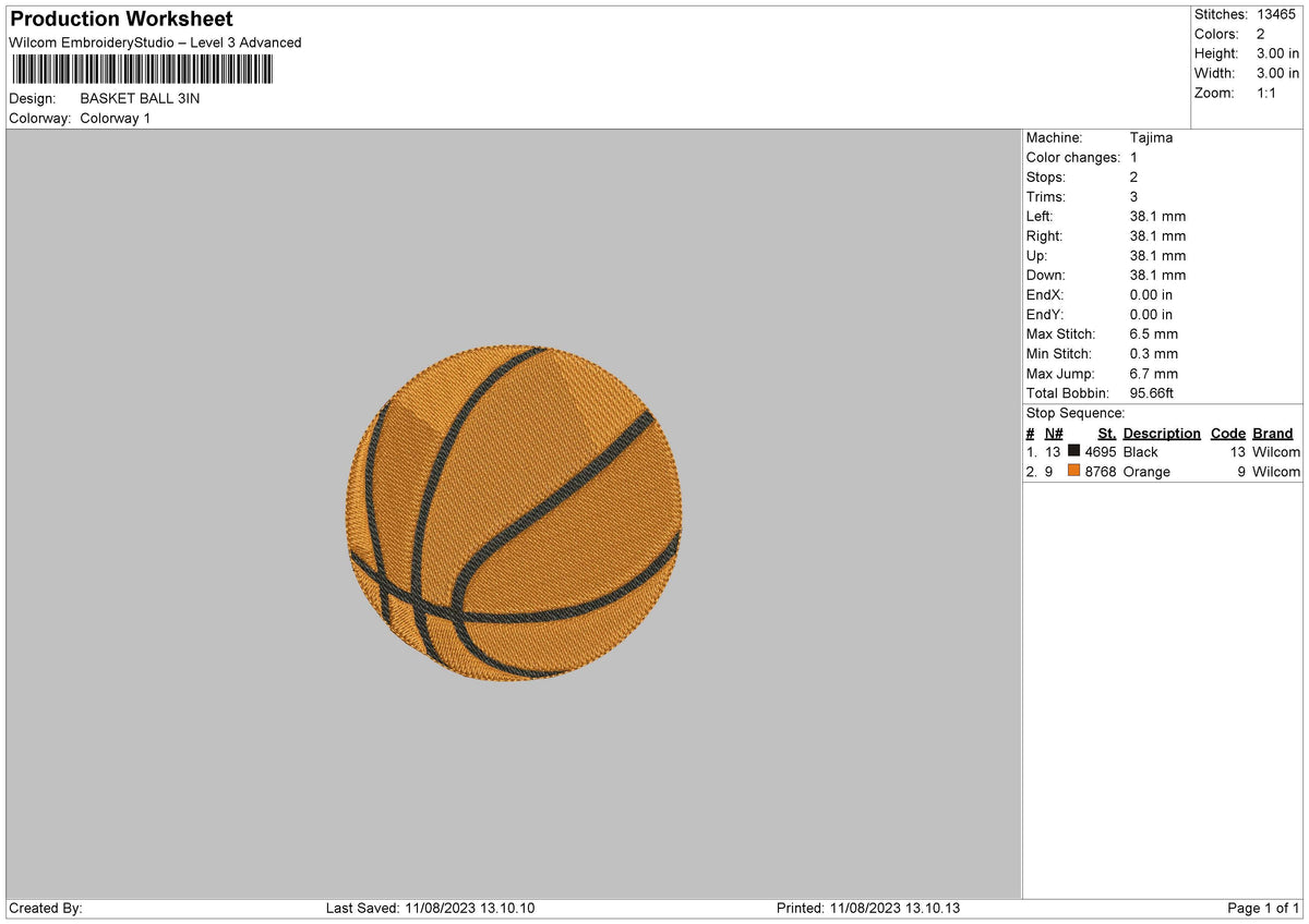 Basket Ball Small Embroidery File 6 sizes