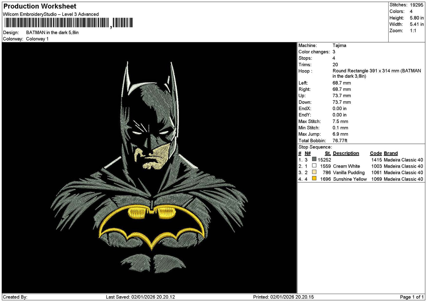 Batman0201 Embroidery File 6 sizes