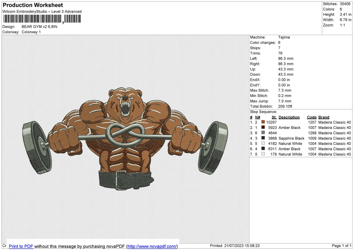 BEAR GYM v2 Embroidery File 6 size