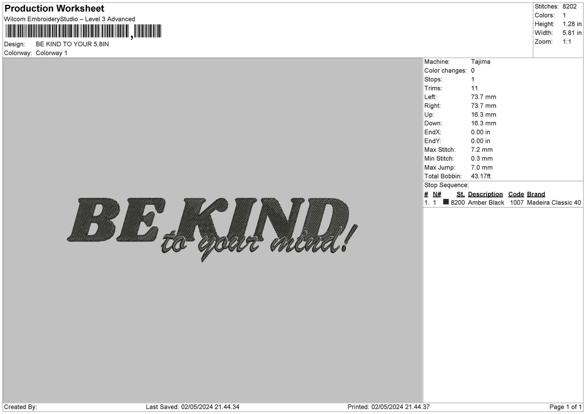 Bekindtext03 Embroidery File 6 sizes