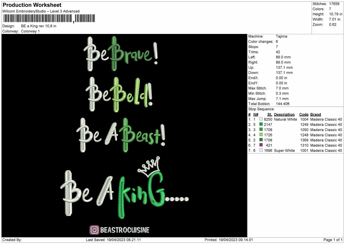 Be A king Embroidery File 6 sizes