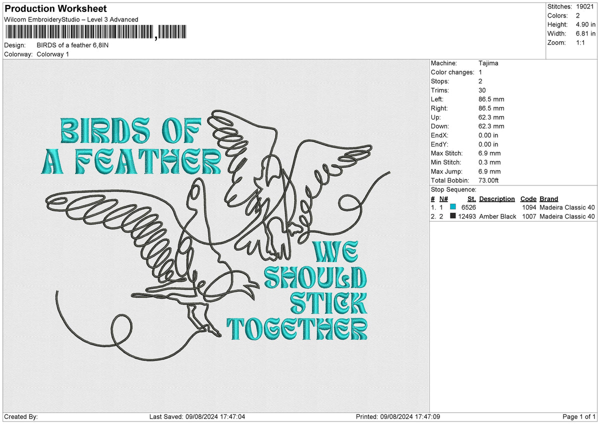 BIRDS of a Feather Embroidery File 6 size