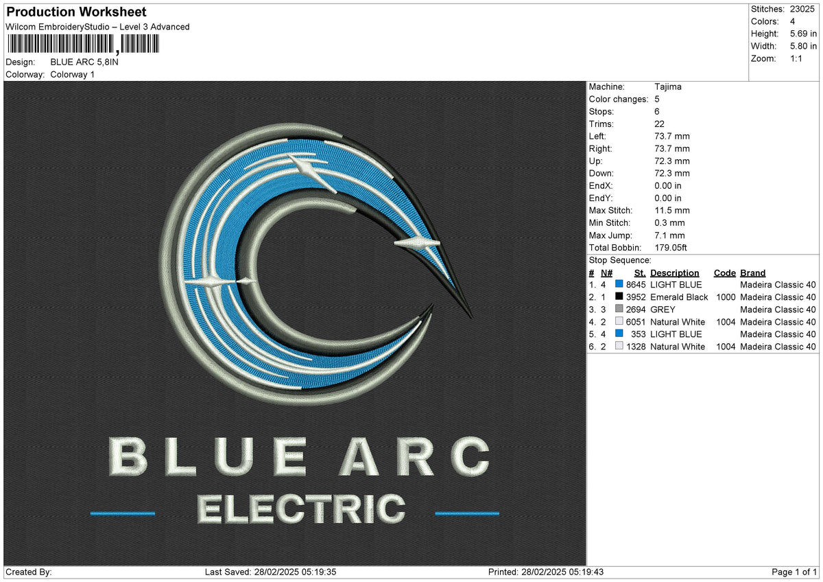 BLUE ARC Embroidery File 6 size