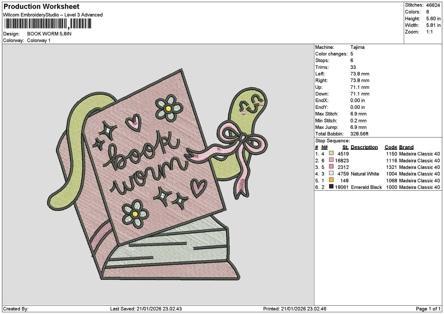 Booktext 2101 Embroidery File 6 sizes