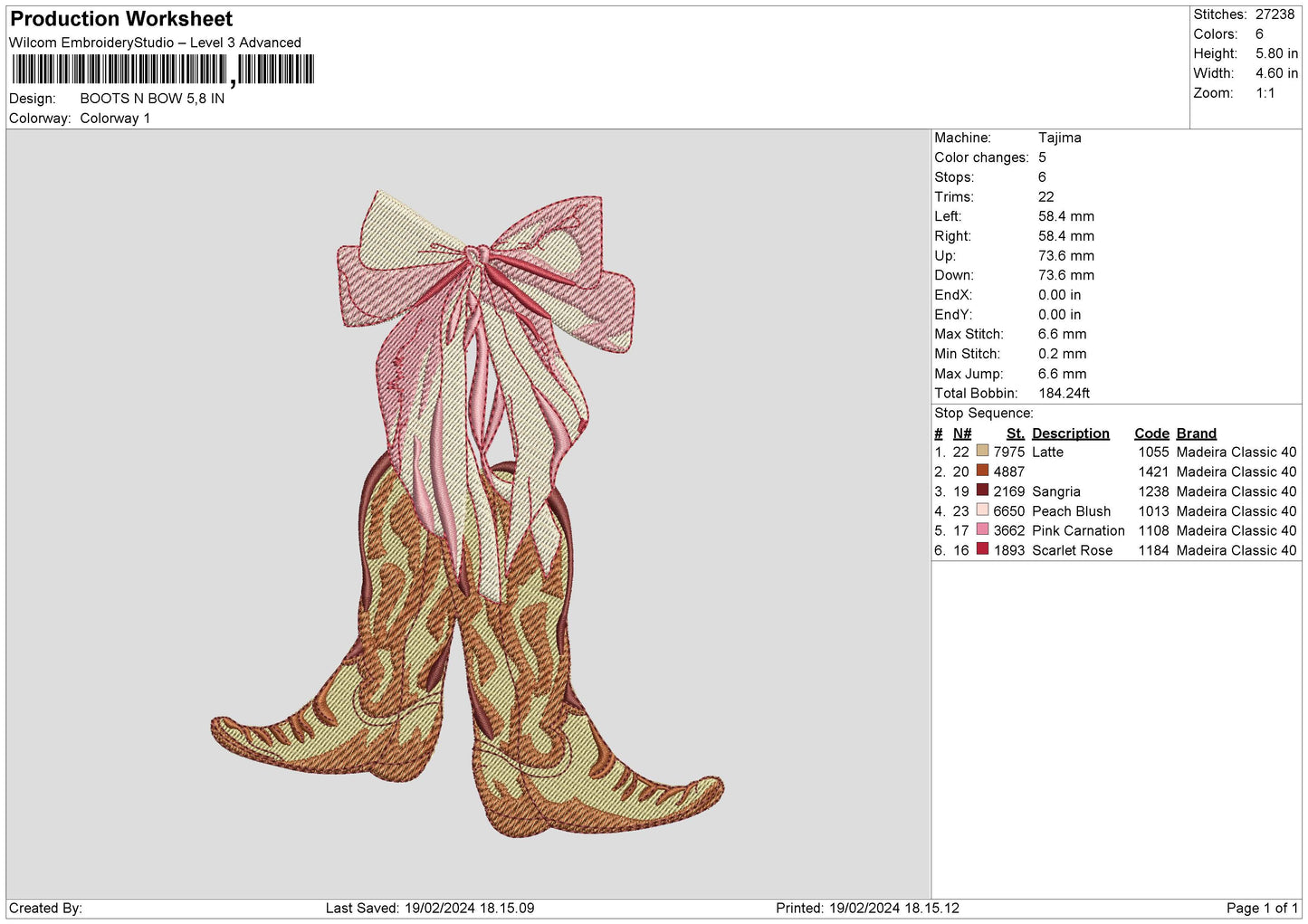Bootsbow Embroidery File 6 sizes