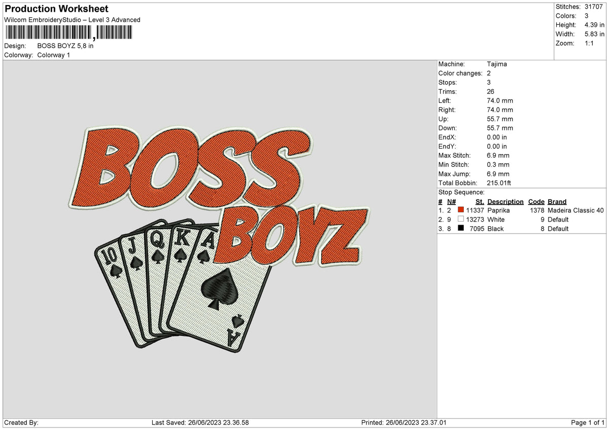 Boss B Embroidery File 6 sizes