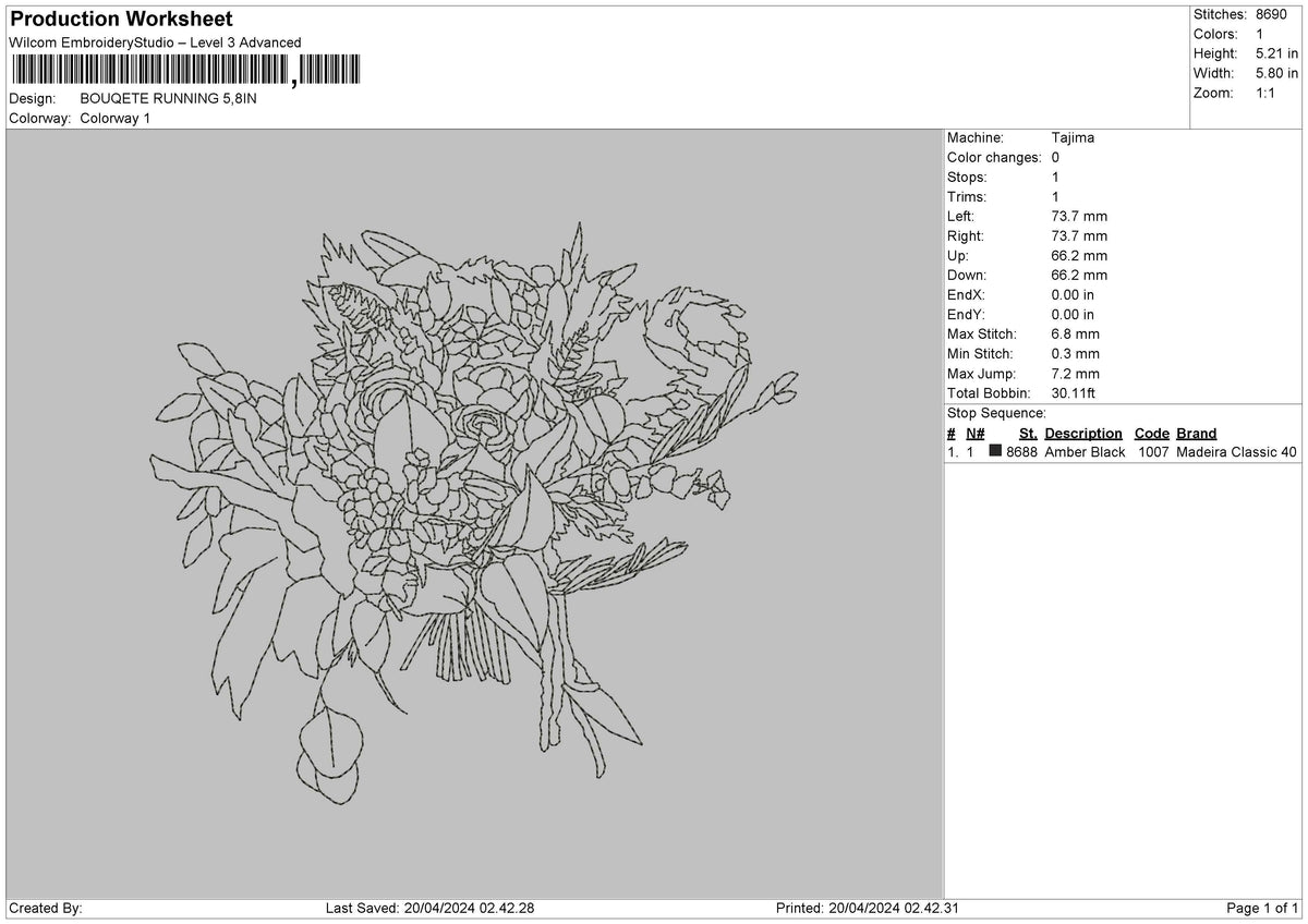 Flowers Outline Embroidery File 6 sizes