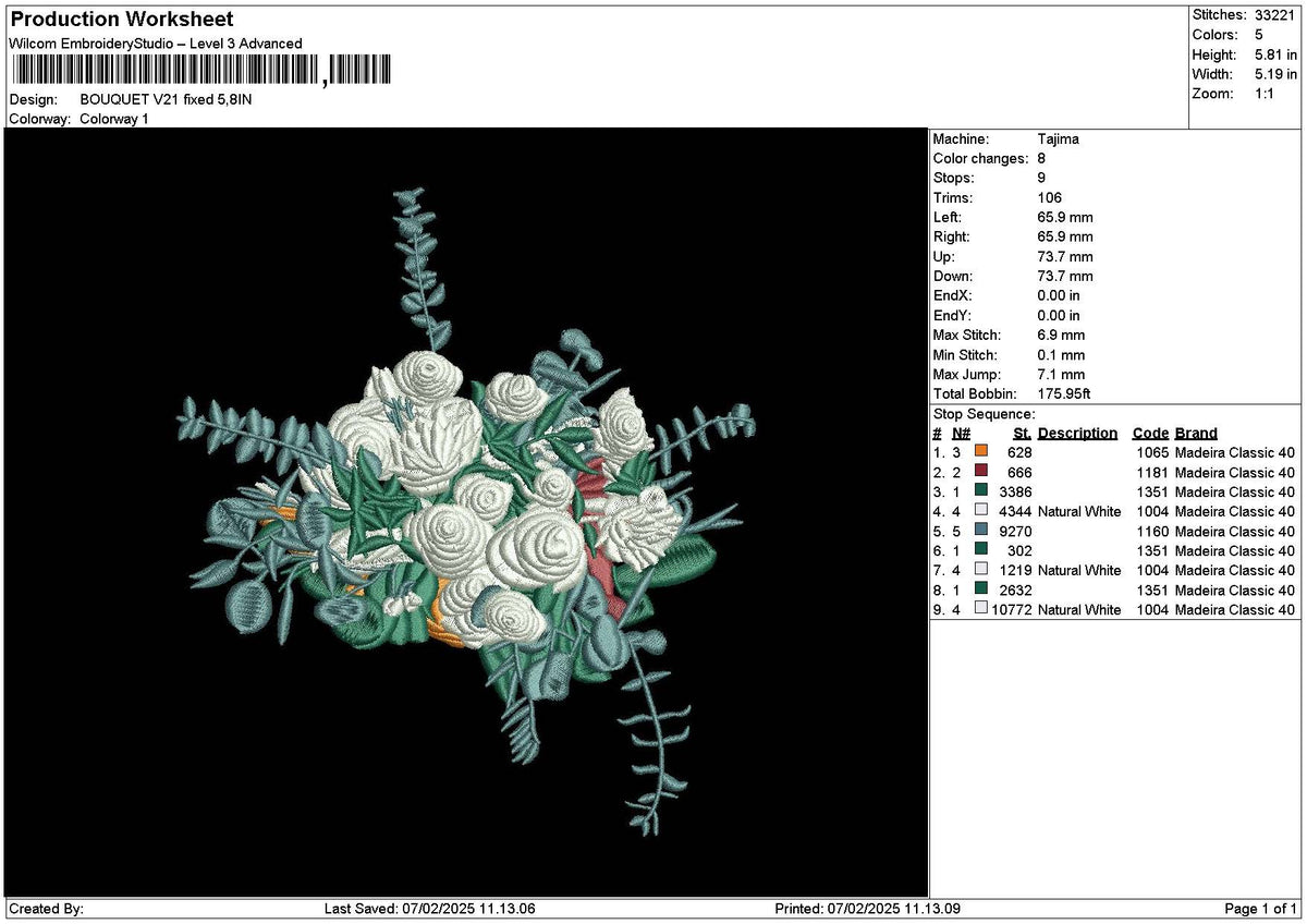 Bouquete V21 Embroidery File 6 sizes