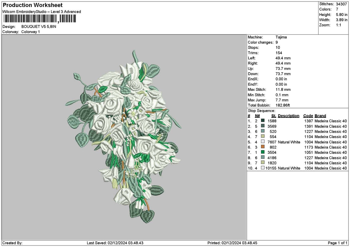 Bouquete 0212 Embroidery File 6 sizes