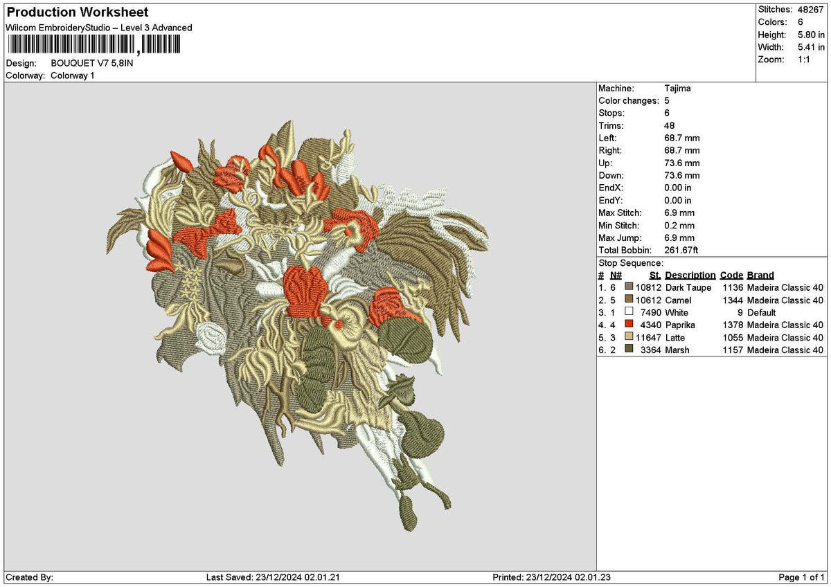 Bouquete2312 Embroidery File 6 sizes