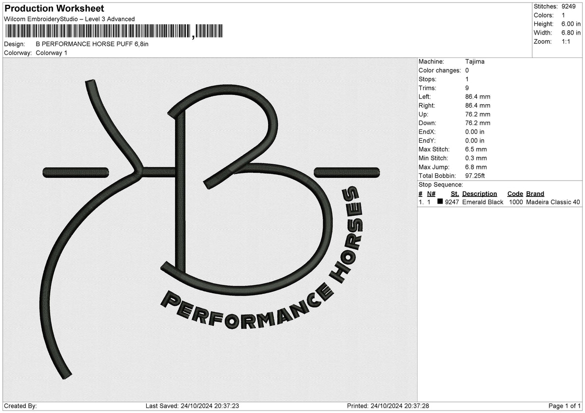 B PERFORMANCE HORSE PUFF Embroidery File 4 size