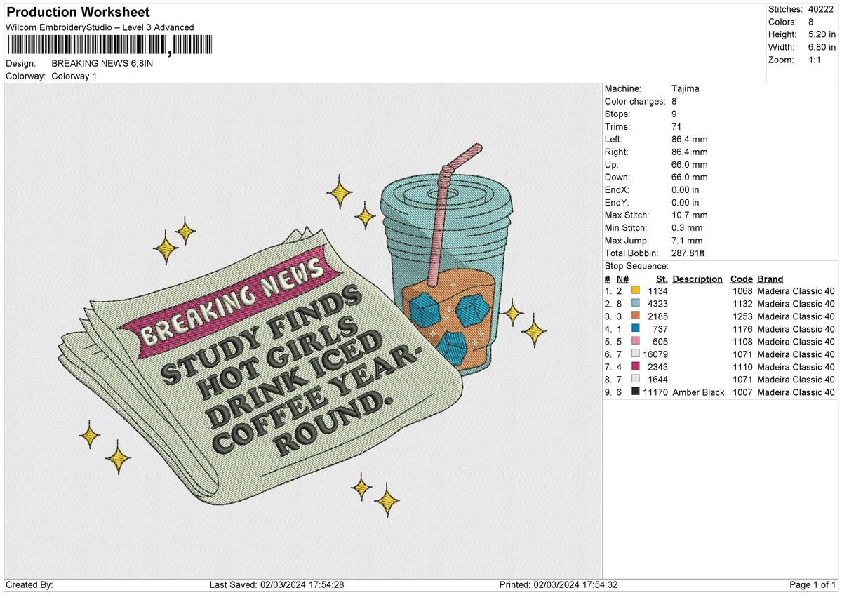 BREAKING NEWS Embroidery File 6 size