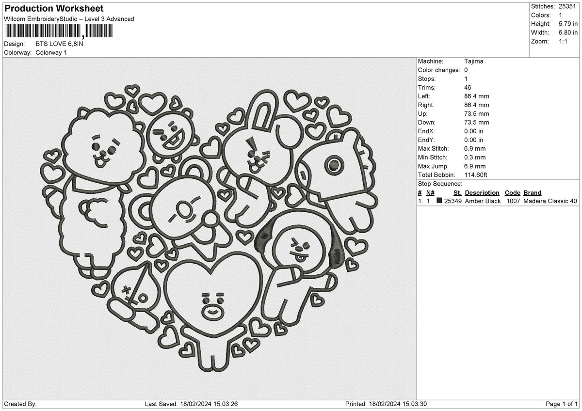 BTS LOVE Embroidery File 6 size